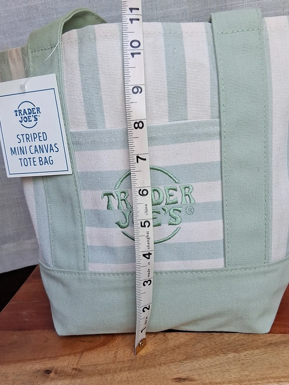 Trader Joe's Striped Mini Canvas Tote Bag Green